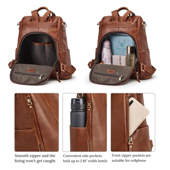3331 Leather Backpack Purses Antitheft Soft Rucksack Shoulder Bag Medium main image 4